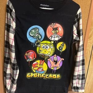 Nickelodeon Black and Plaid SpongeBob Long Sleeve Tee